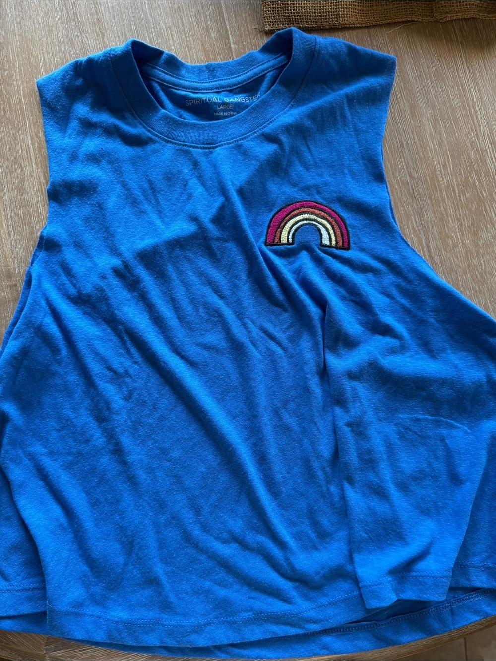 Spiritual Gangster Blue top Tank with Rainbow Embroidery